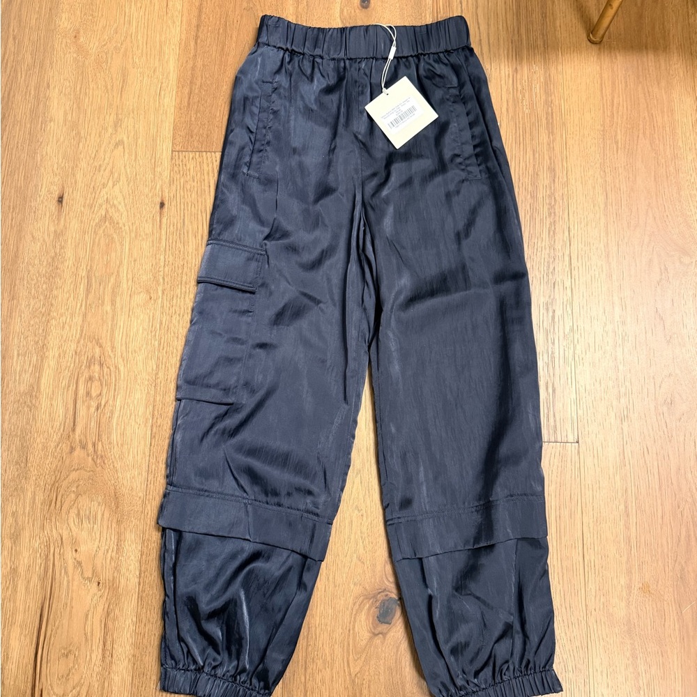 Tibi Navy Satin Jogger Pants